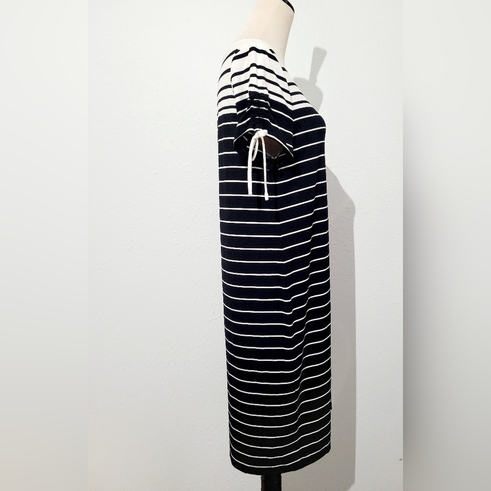 Chico's Black & White Striped Tie Sleeve T-Shirt Shift Dress Size Medium - Picture 4 of 10